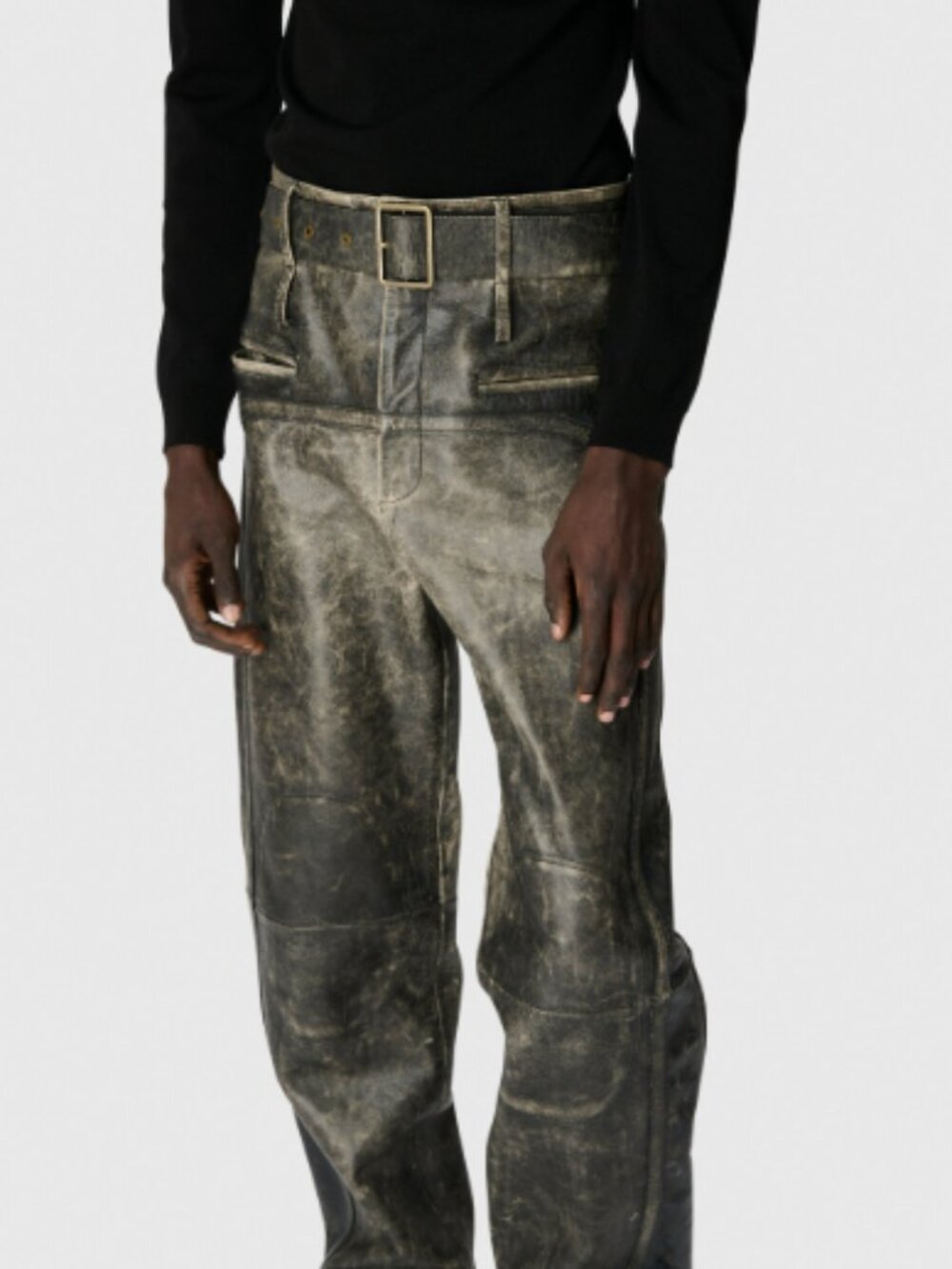 BNWT AW25 MARINE SERRE VINTAGE MOON LEATHER BELTED PANTS 46